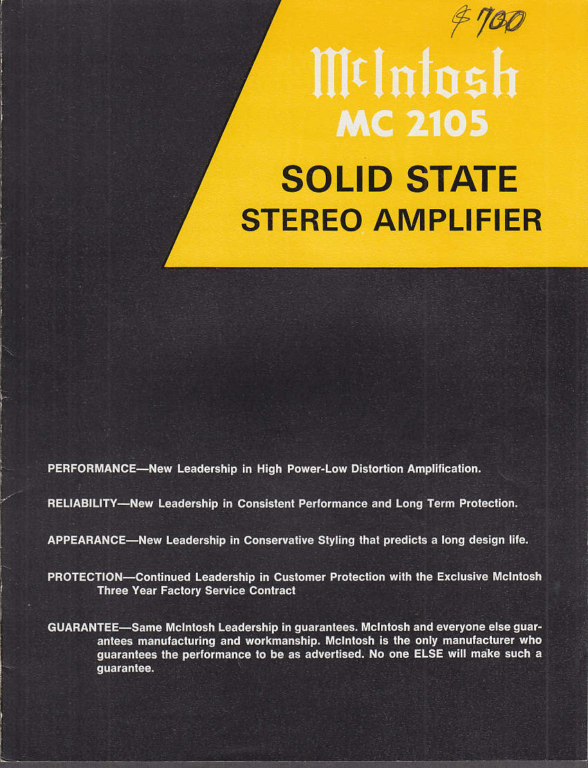 Image for McIntosh MC 2105 Solid State Stereo Amplifier sales folder 1970s