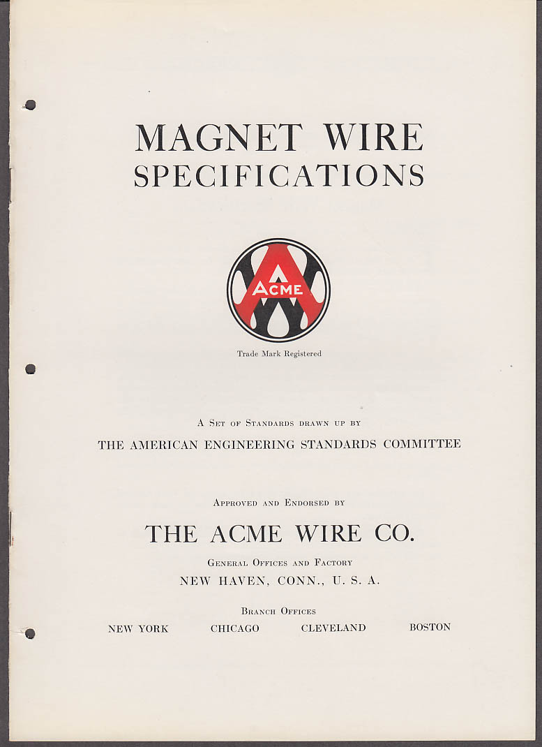 Image for Magnet Wire Specifications Acme Wire manual 1935 New Haven CT