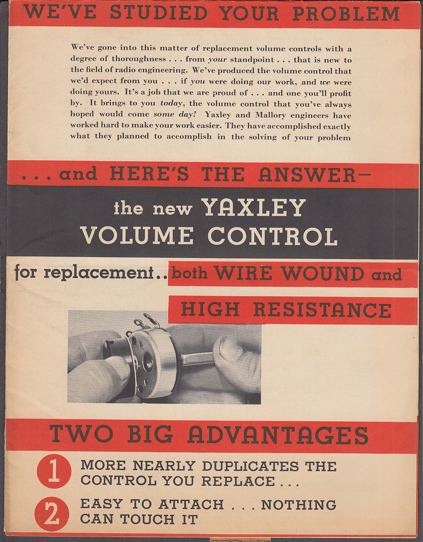Image for Yaxley Mallory Replacement Radio Volume Controls mailer broadside ca 1935