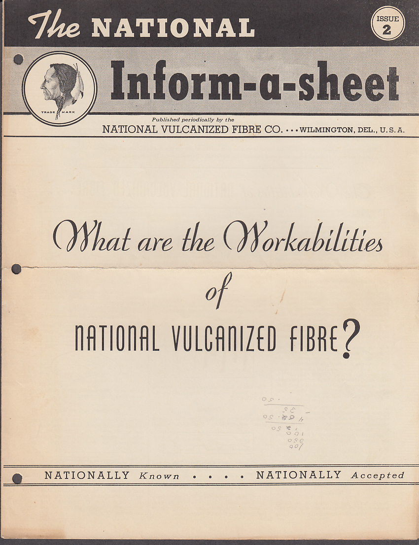 Image for National Vulcanized Fibre INFORM-A-SHEET #2 1938 Workabilities Vulcanized Fibre