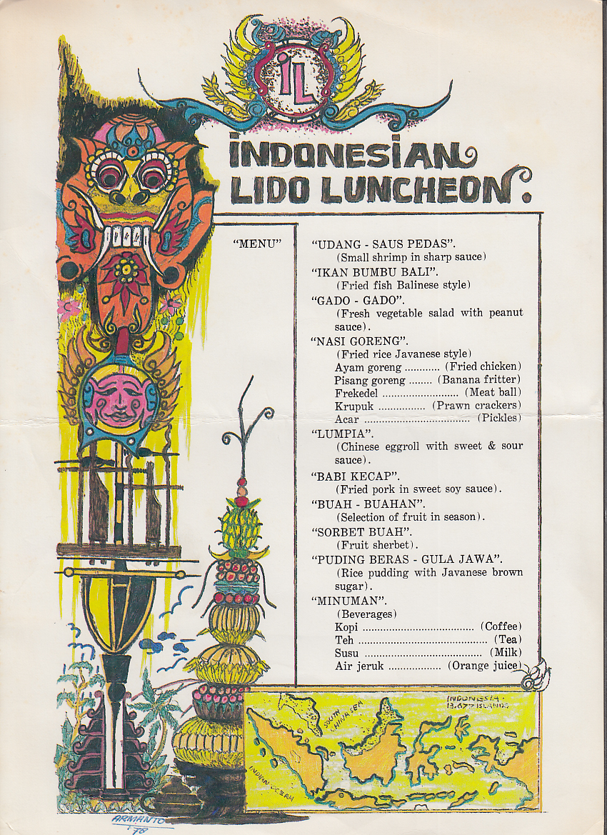 Image for Indonesian Lido Luncheon Cruise Ship Menu 1978