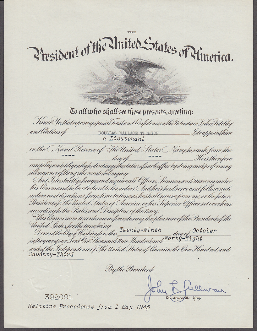 Image for POTUS & Navy Dept Lieutenant Appointment 1948 John L Sullivan Sec'y Navy