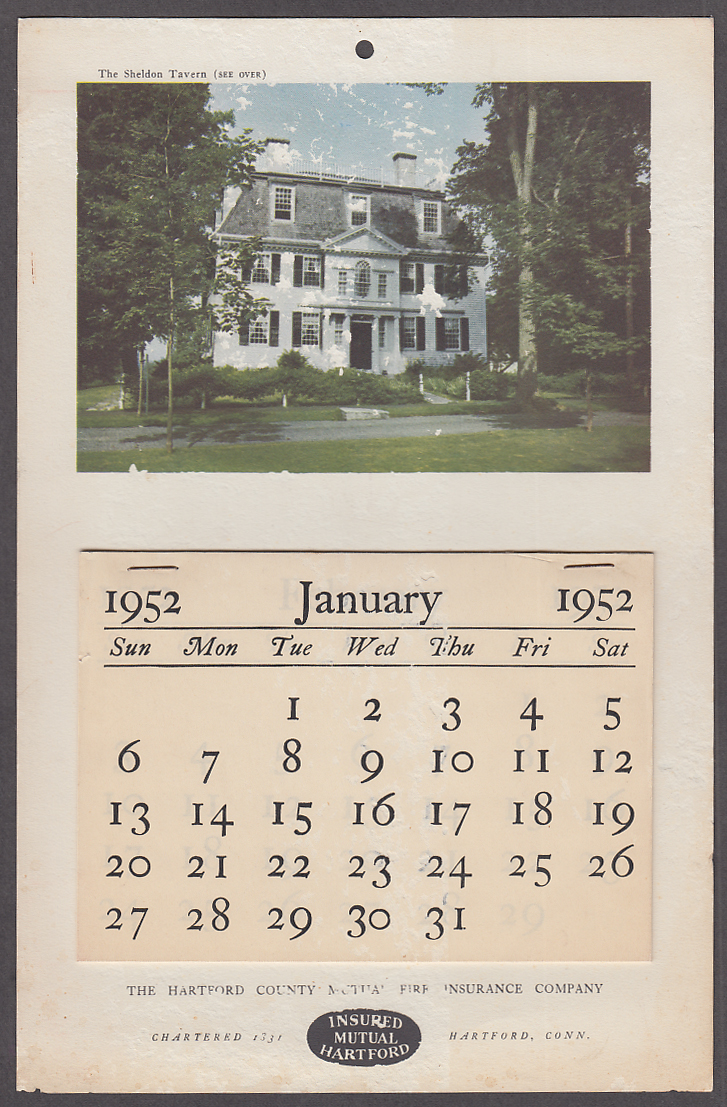 Image for Hartford County Fire Insurance Co advertising calendar 1952 Sheldon Tavern