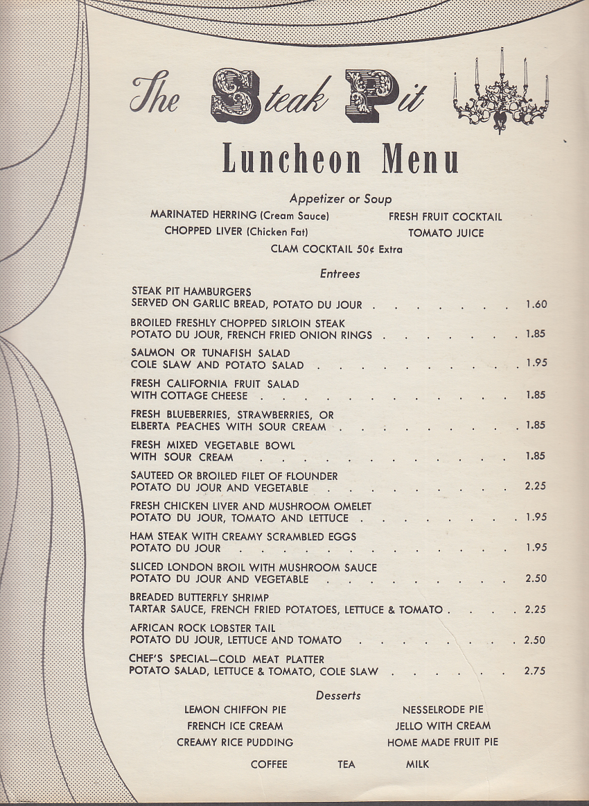 Image for The Steak Pit Restaurant Luncheon Menu card ca 1960s