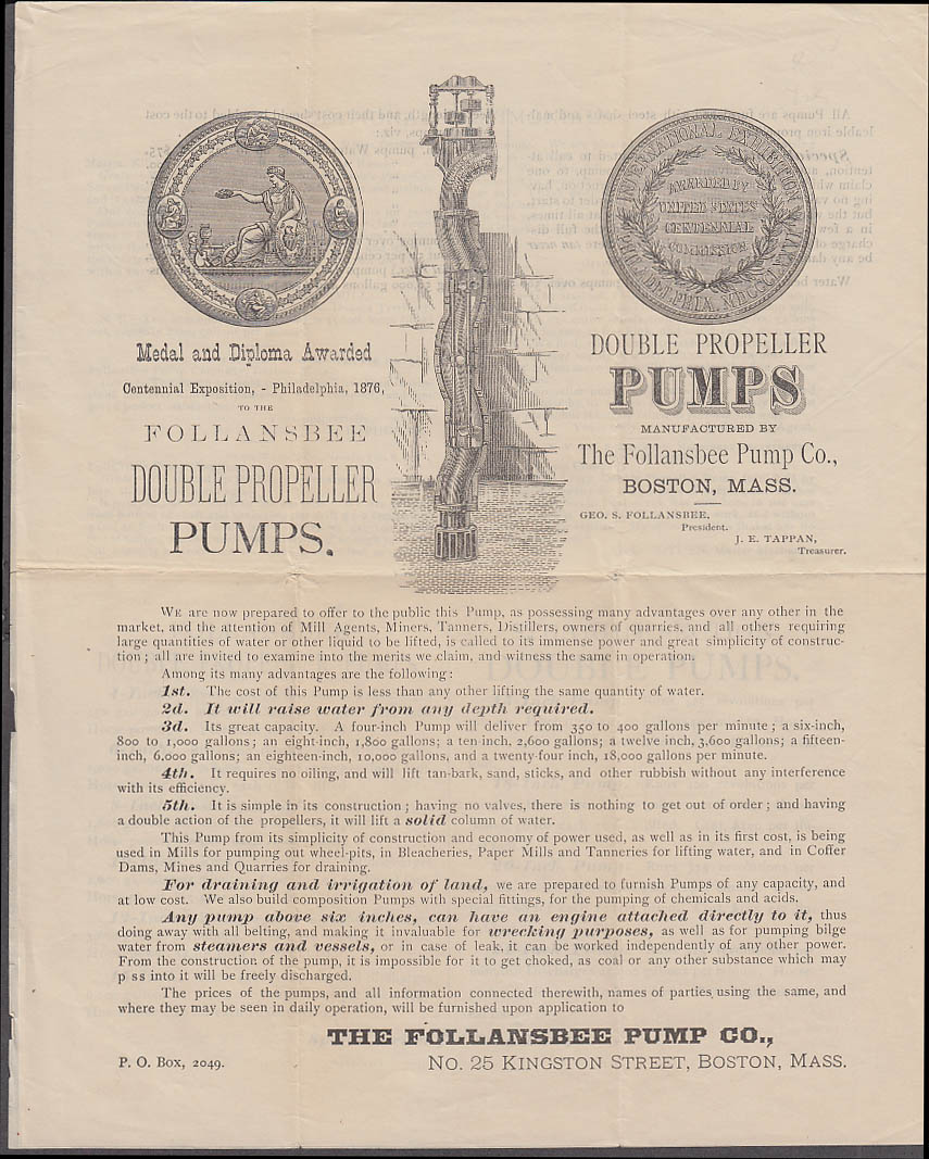 Image for Follansbee Double Propeller Pumps sales folder 1870s Boston MA