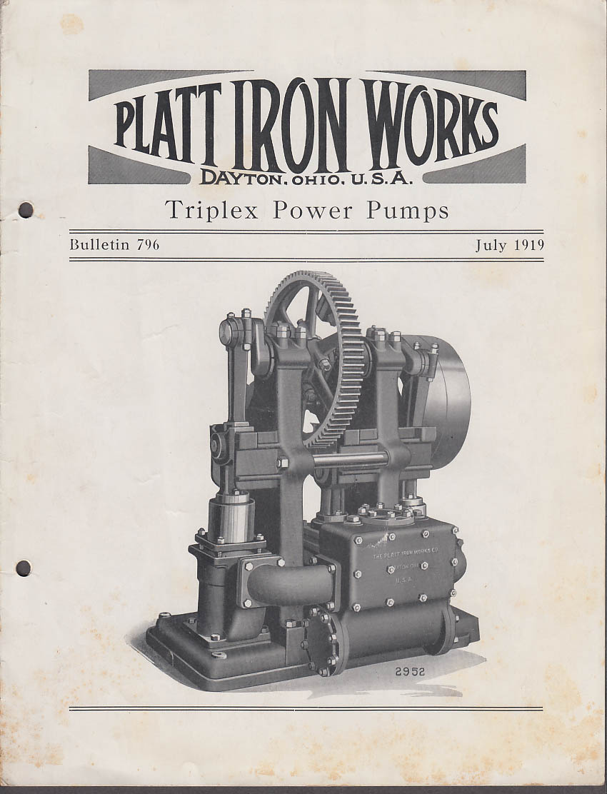 Image for Platt Iron Works Triplex Power Pumps Bulletin #796 7 1919