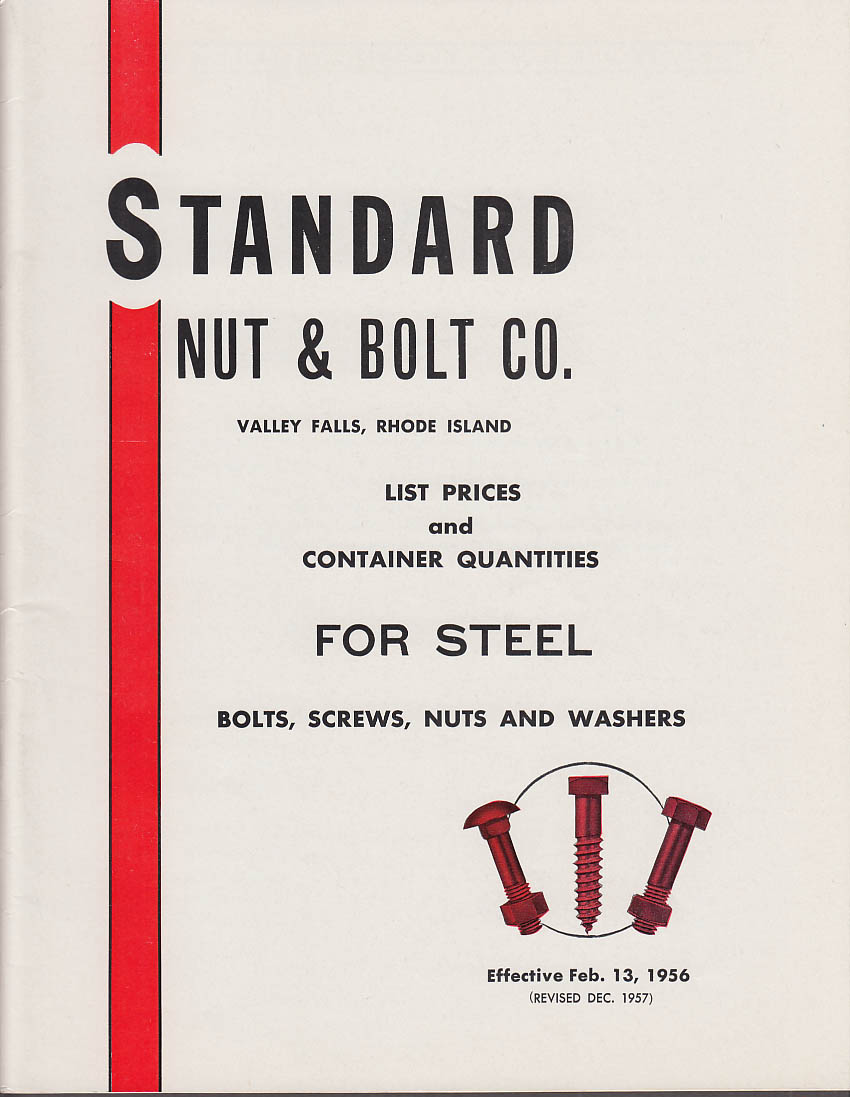 Image for Standard Nut & Bolt Catalog Price List Steel Bolts Screws Nuts & Washers 1957