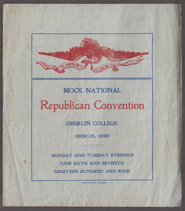 Image for Mock National Republican Convention Program Oberlin College 1904 T Roosevelt