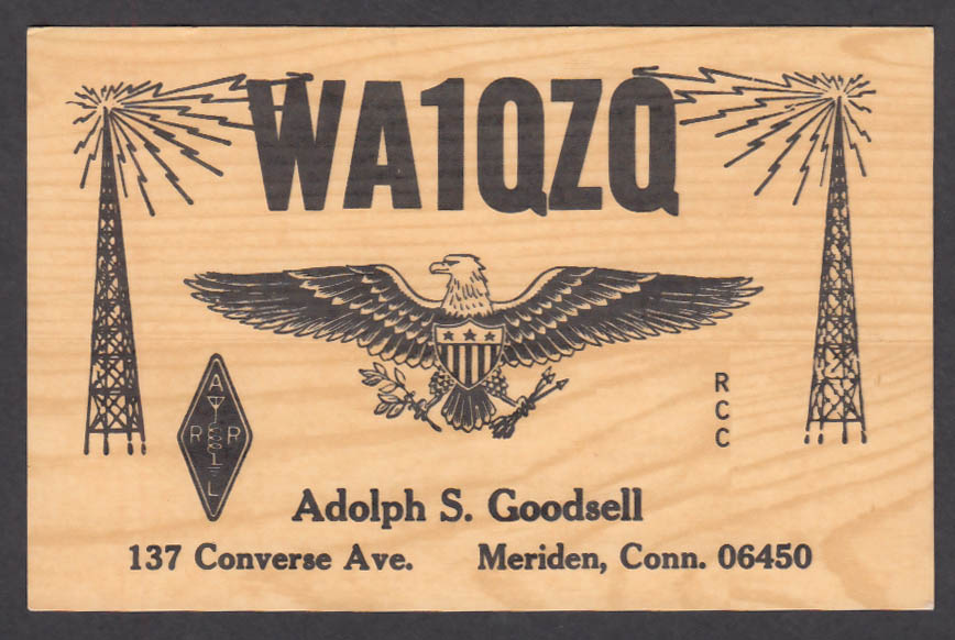 Image for WA1QZQ Adolph Goodsell 137 Converse Ave Meriden CT QSL postcard