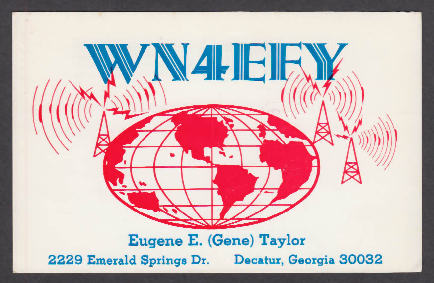 Image for WN4EFY Eugene Taylor 2229 Emerald Springs Dr Decatur GA QSL postcard 1974