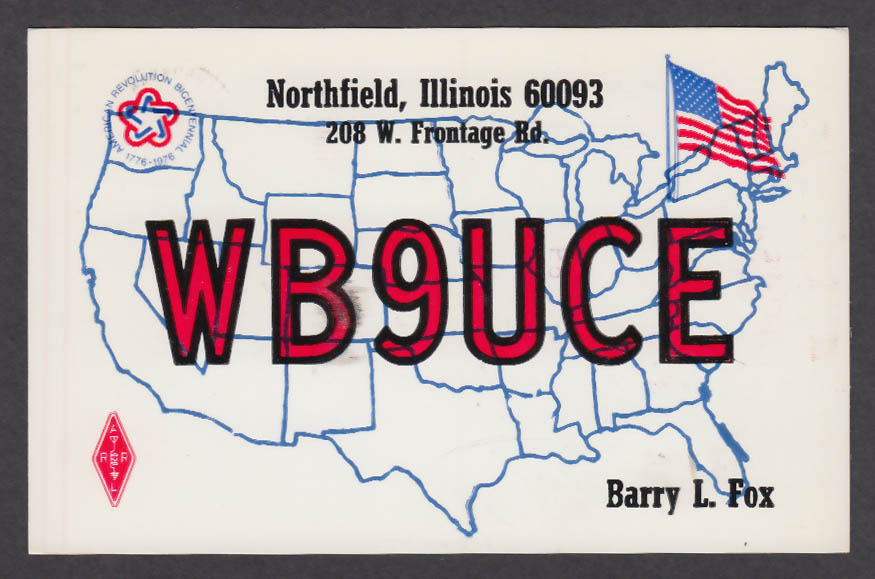 Image for WB9UCE Barry L Fox Northfield IL QSL postcard 1976
