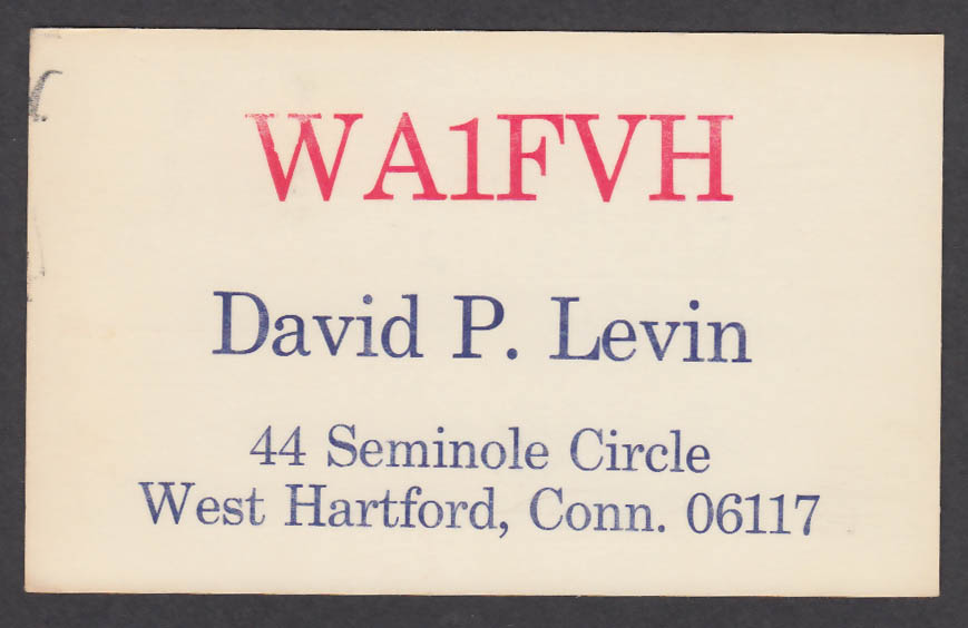 Image for WA1FVH David Levin 44 Seminole Circle West Hartford CT QSL postcard 1969