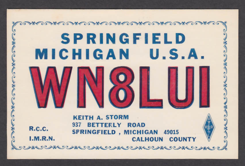 Image for WN8LUI Keith Storm 937 Betterly Rd Springfield MI QSL postcard 1973