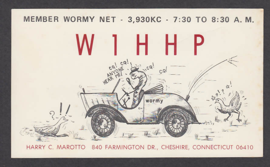 Image for W1HHP Harry C Marotto 840 Farmington Dr Cheshire CT QSL postcard
