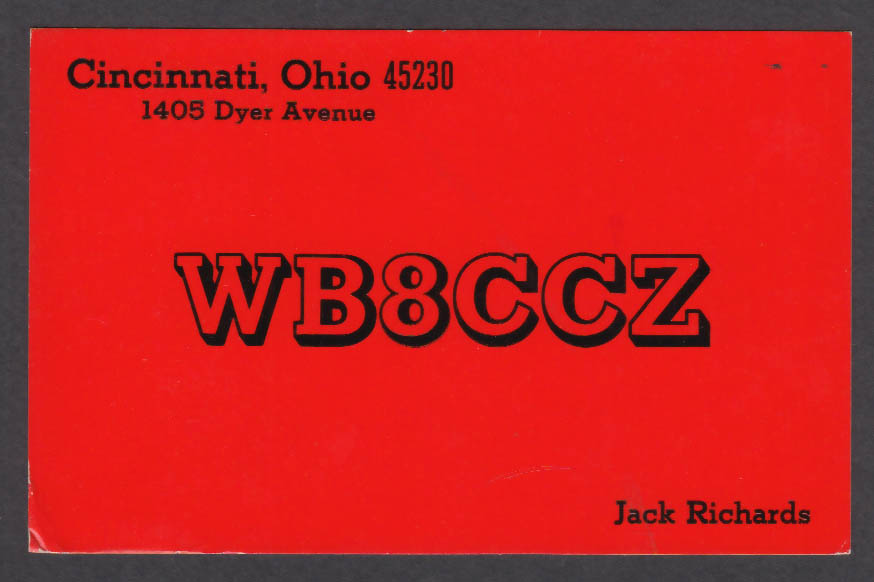 Image for WB8CCA Jack Richards Cincinnati OH orange QSL postcard 1973