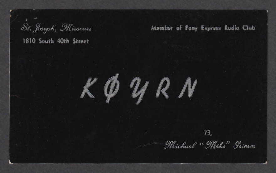 Image for K0YRN Michael Mike Grimm 1810 South 40th St Joseph MO QSL postcard 1967