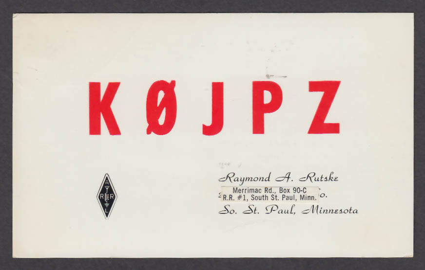 Image for K0JPZ Raymond A Rutske S St Paul MN QSL postcard 1967