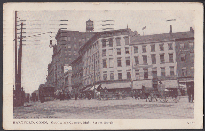 Image for Goodwin's Corner Main Street Hartford CT postcard 1908