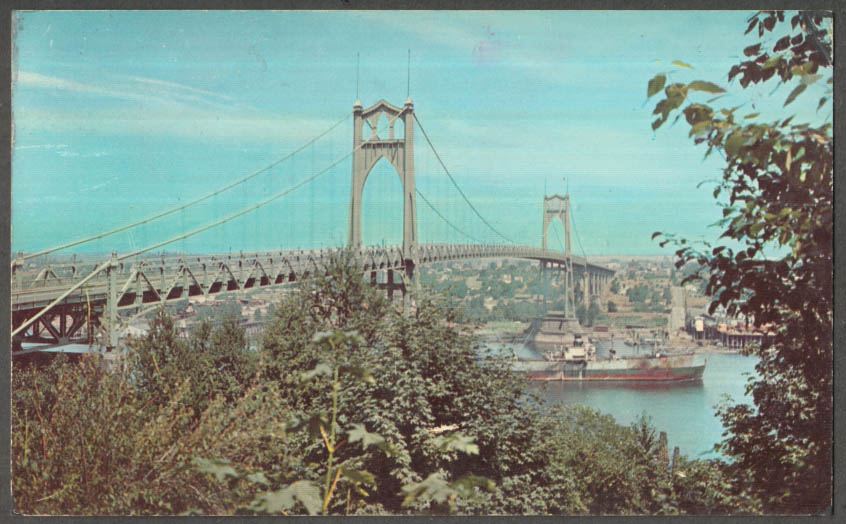 Image for St John's Bridge Portland OR postcard 1953