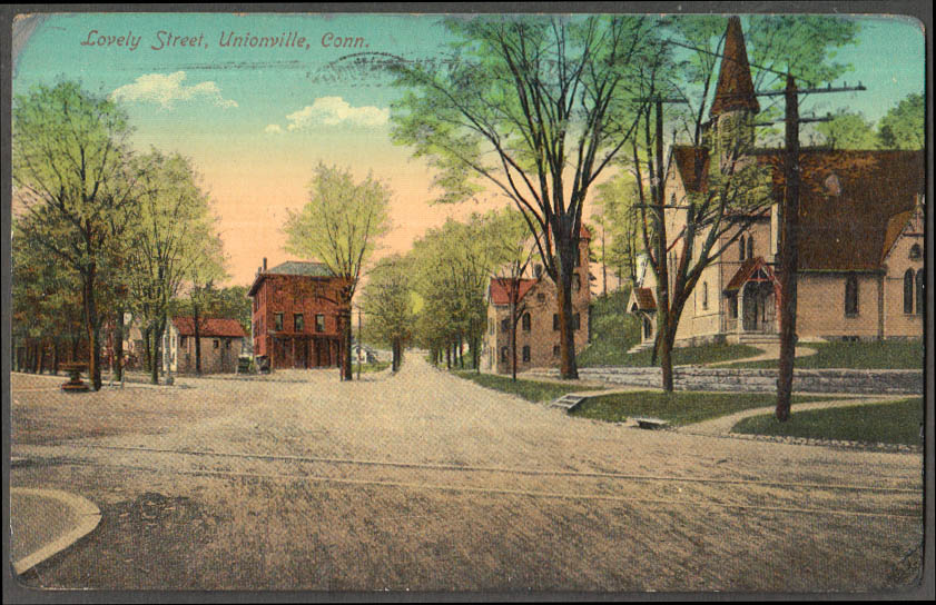 Image for View up Lovely Street in Unionville CT postcard 1913