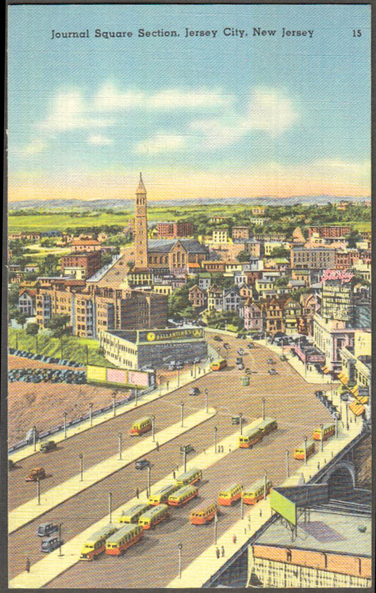 Image for Journal Square Section Jersey City NJ postcard 1930s Ballantine Beer