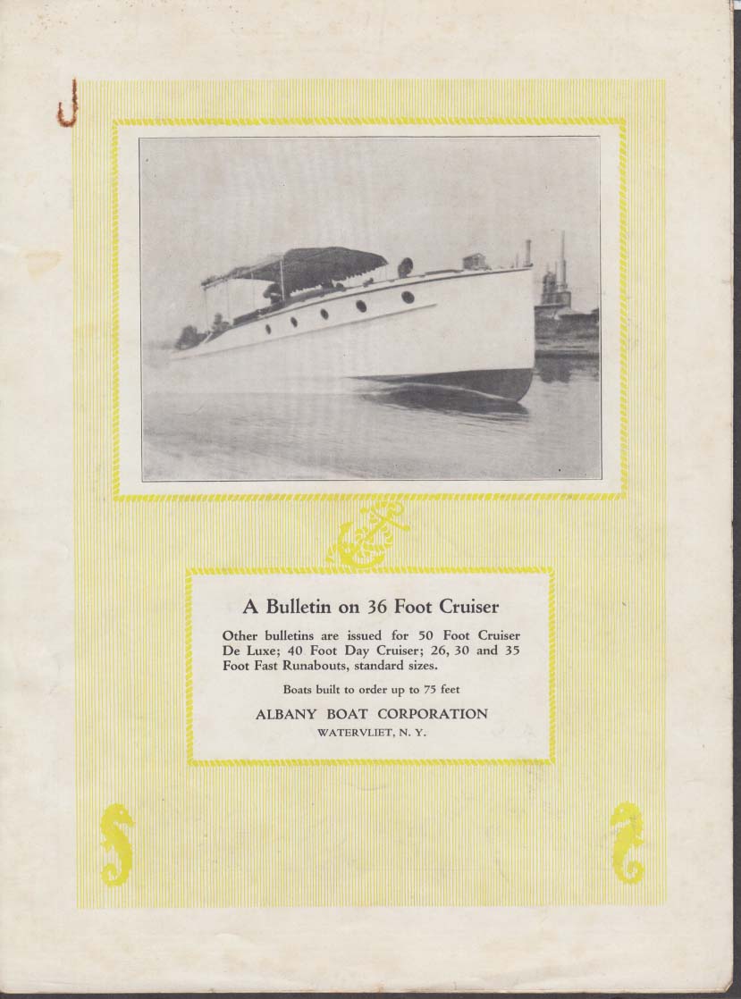 Image for Albany Boat Corporation Bulletin on 36-Foot Cruiser folder 1930s