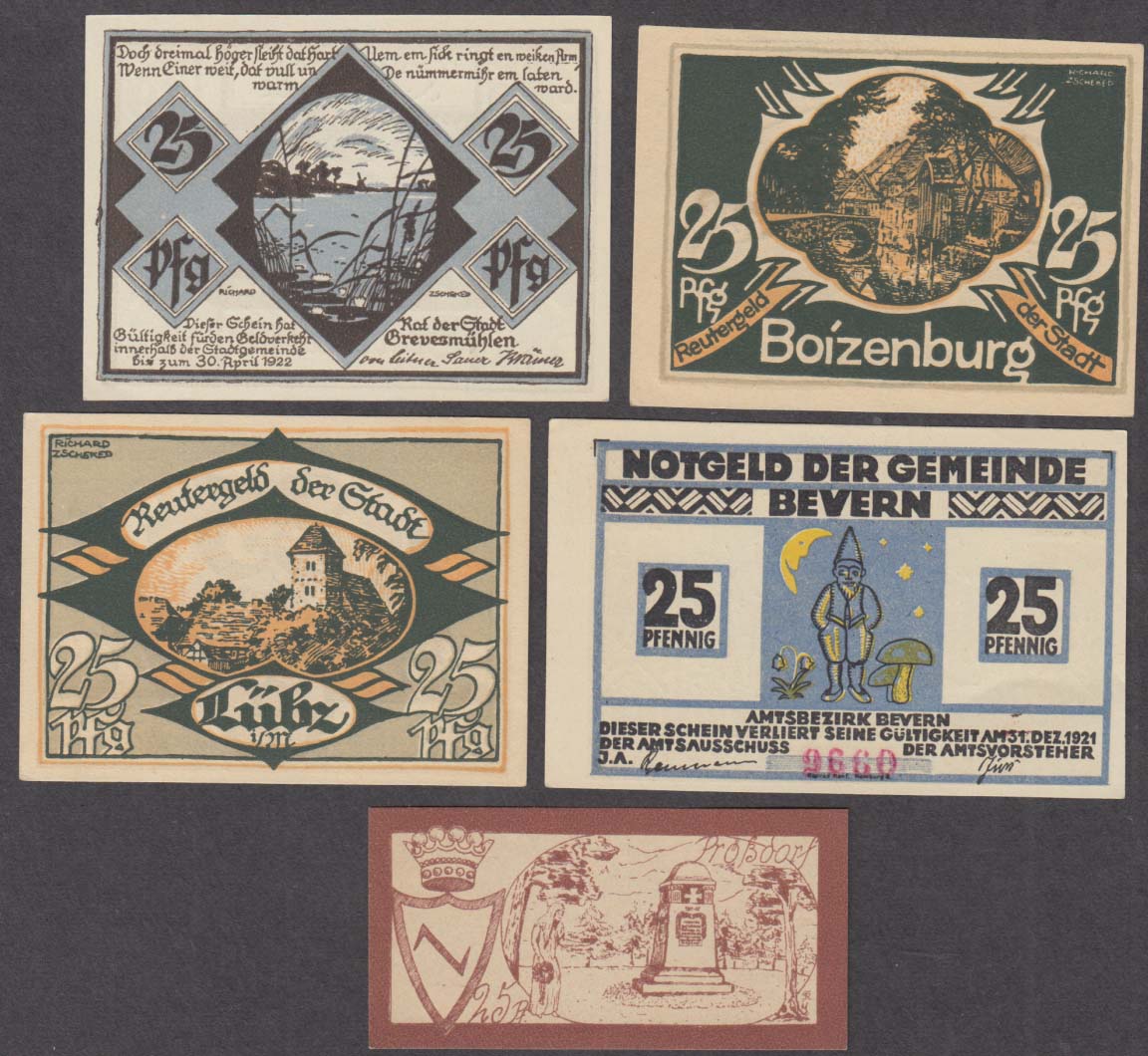 Image for Lot of FIVE different 25 pfennig notes 1922