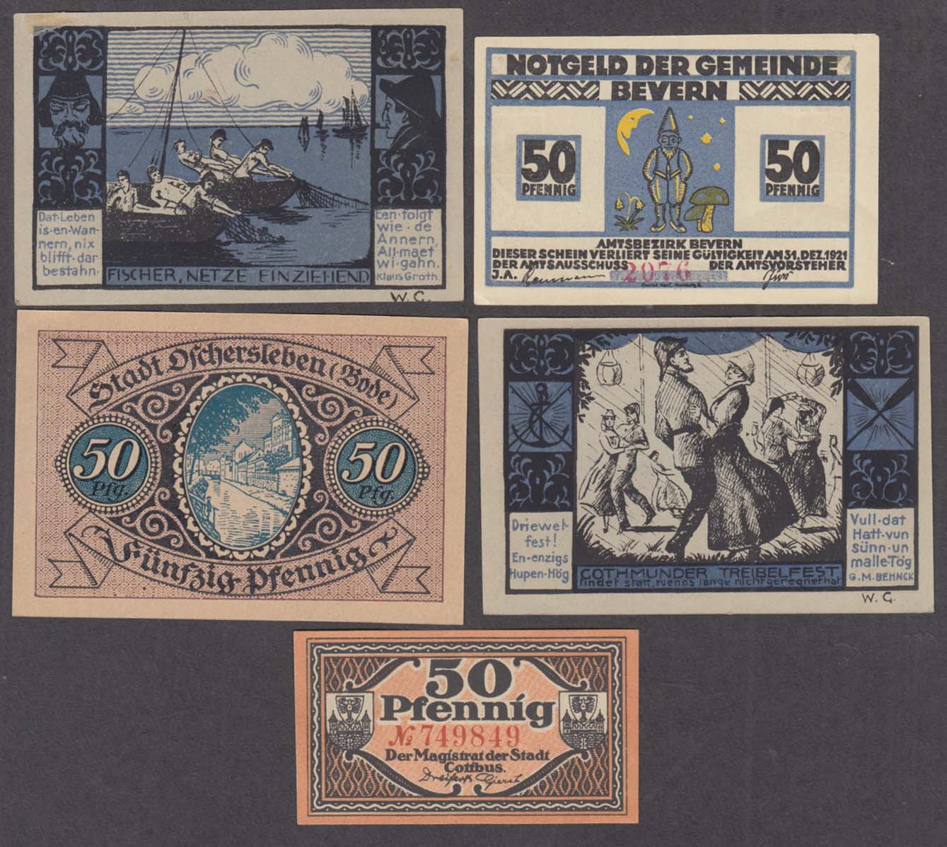 Image for Lot of FIVE 50 pfennig bank notes 1922