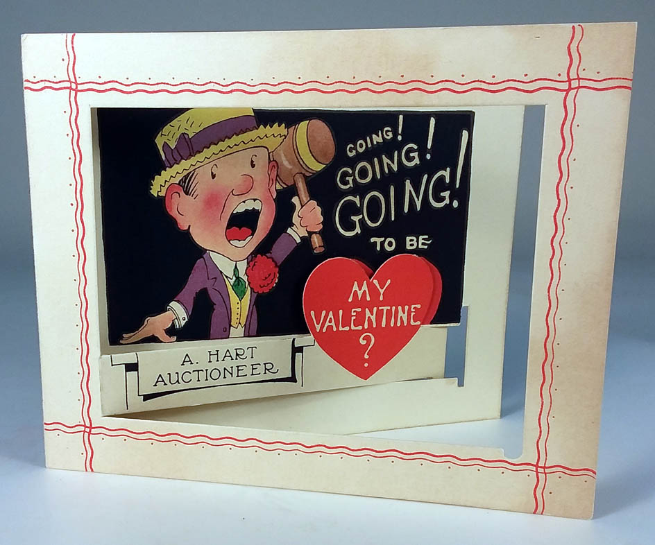Image for Going! Going! To be My Valentine? Stand-up card auctioneer raises hammer 1930s