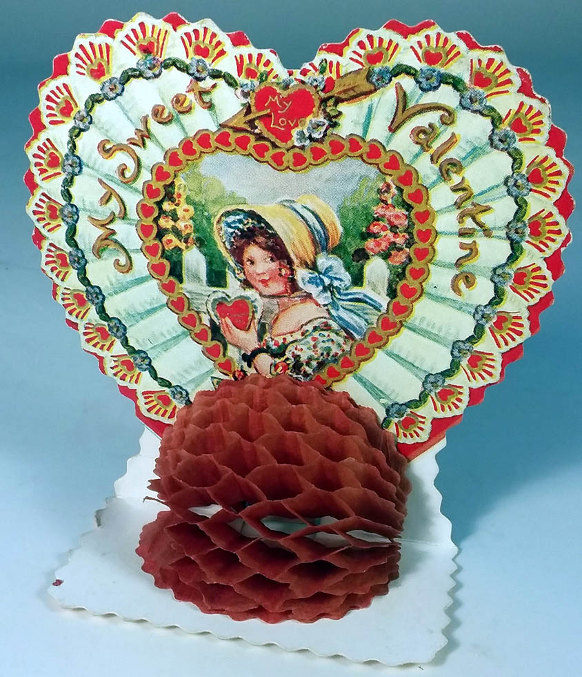 Image for My Sweet Valentine card stand-up honeycomb 1937 girl holds heart