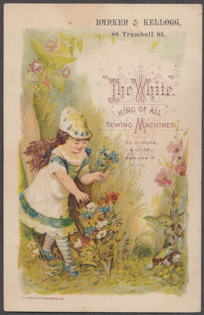 Image for White Sewing Machines trade card 1880s Barker & Kellogg Hartford CT