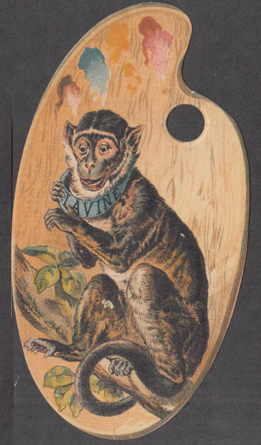 Image for Monkey on artist's palette Lavine Soap trade card 1880s Hartford CT