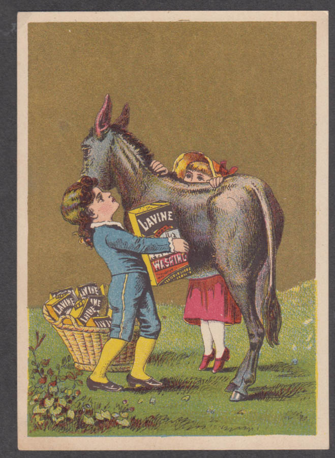 Image for Children load a donkey Lavine Soap trade card 1880s Hartford CT