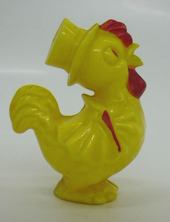 Image for Yellow chick in Top Hat plastic Easter rattle 1950s Irwin Company 3 1/4" tall