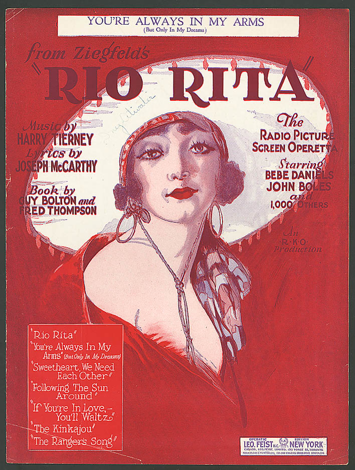 Image for You're Always in My Arms pretty girl movie sheet music 1929 Bebe Daniels