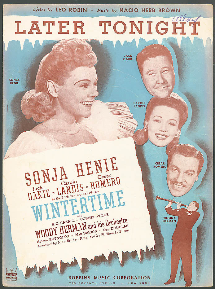 Image for Later Tonight movie sheet music Sonja Henie 1943