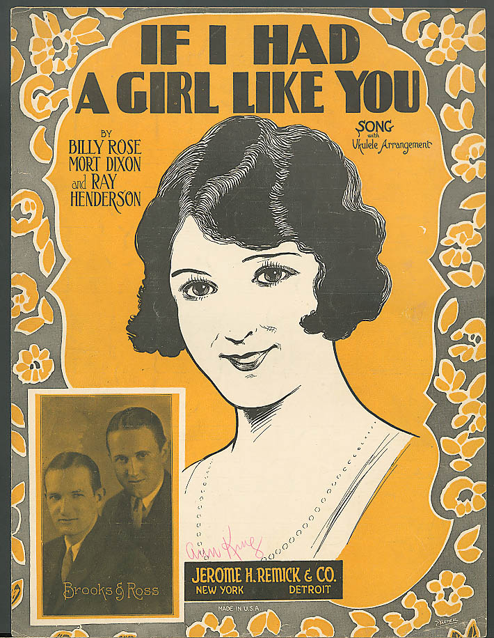 Image for If I Had a Girl Like You pretty girl sheet music 1925 Brooks & Ross