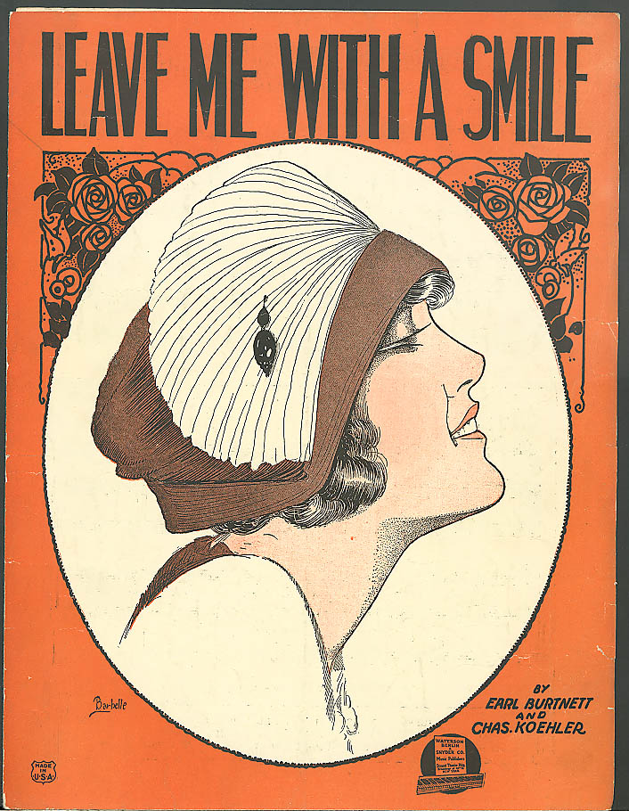Image for Leave Me With a Smile pretty girl sheet music 1921