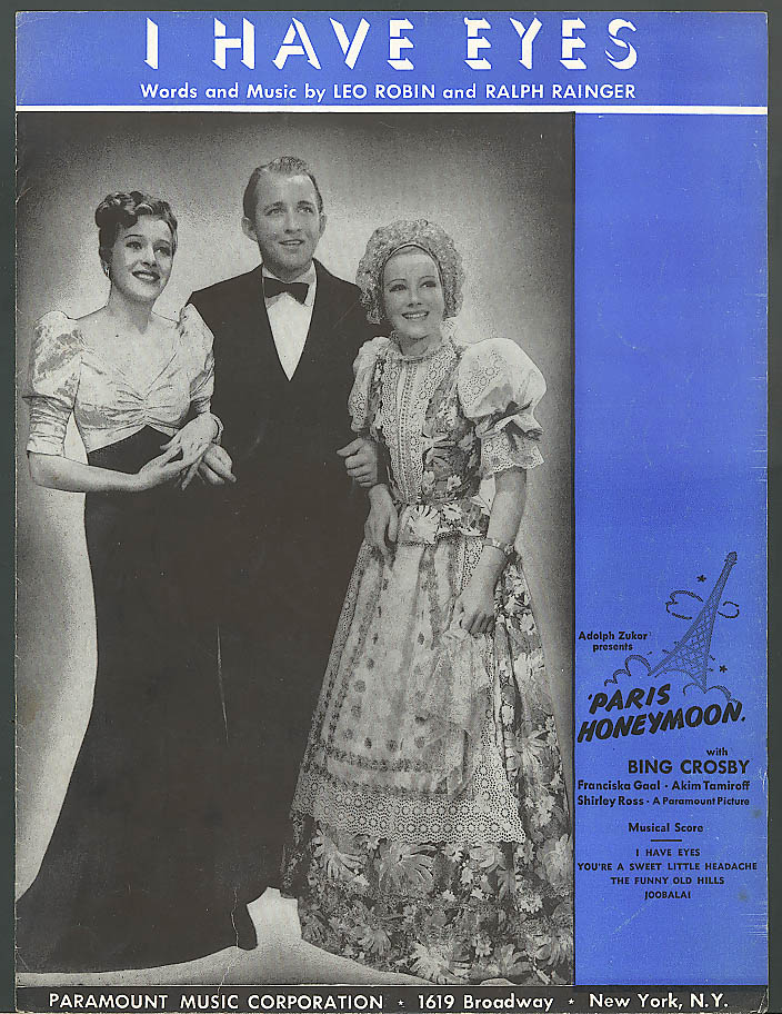 Image for I Have Eyes movie sheet music Bing Crosby 1938