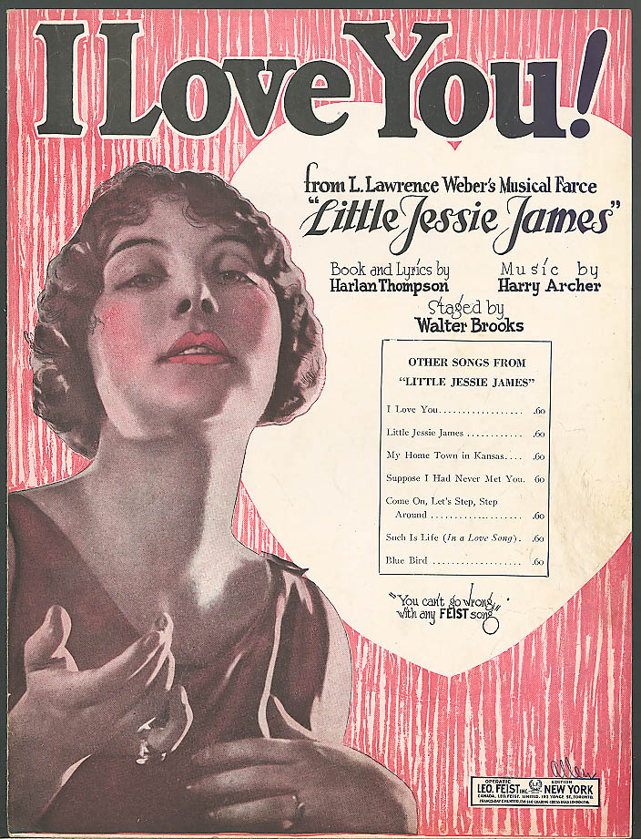 Image for I Love You! pretty girl sheet music Little Jessie James 1923