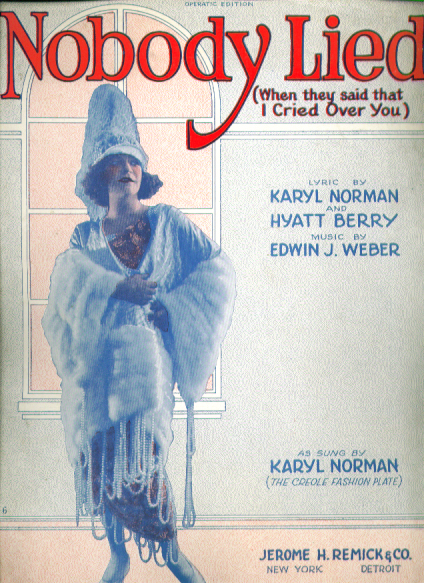 Image for Nobody Lied 1922 sheet music Karyl Norman