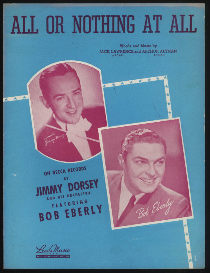 Image for Lawrence & Altman: All or Nothing At All sheet music 1940 Bob Eberly