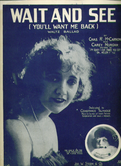 Image for Wait & See 1919 sheet music Constance Talmadge