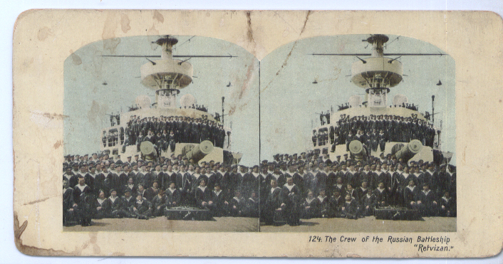 Image for 1904 Stereoview Russian Battleship Retzivan