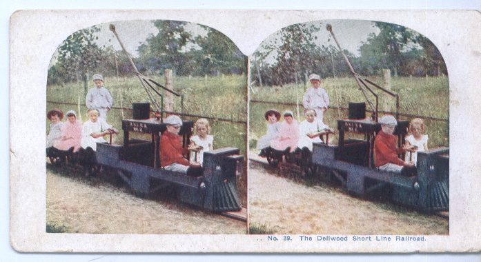 Image for 1900? Stereoview Dellwood Short Line RR Kids