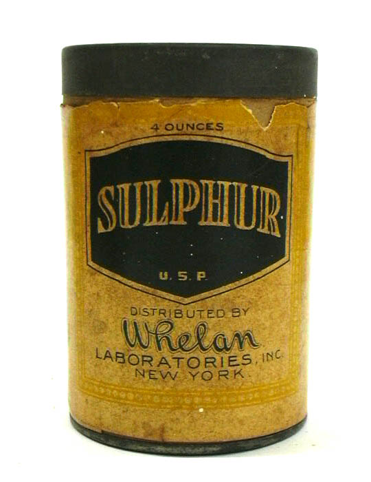 Image for Whelan Laboratories Sulphur 4oz tin paper label ca 1930s
