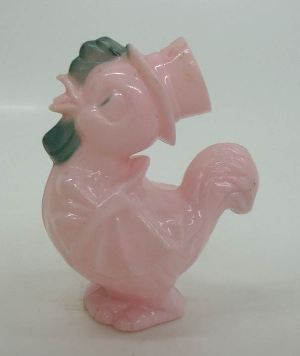 Image for Pink chick in top hat plastic Easter rattle figure 1950s by Irwin 3 3/8" tall