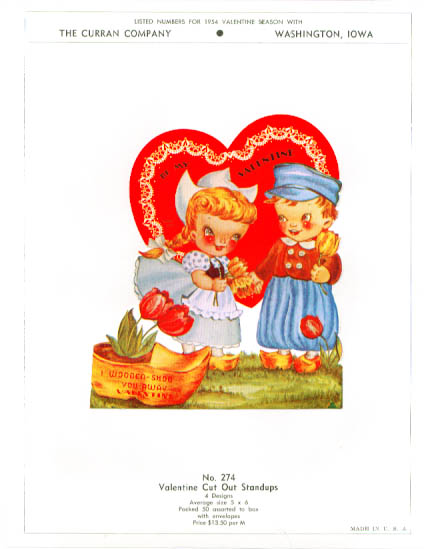 Image for Dutch kids wooden shoe Valentine sample 1954