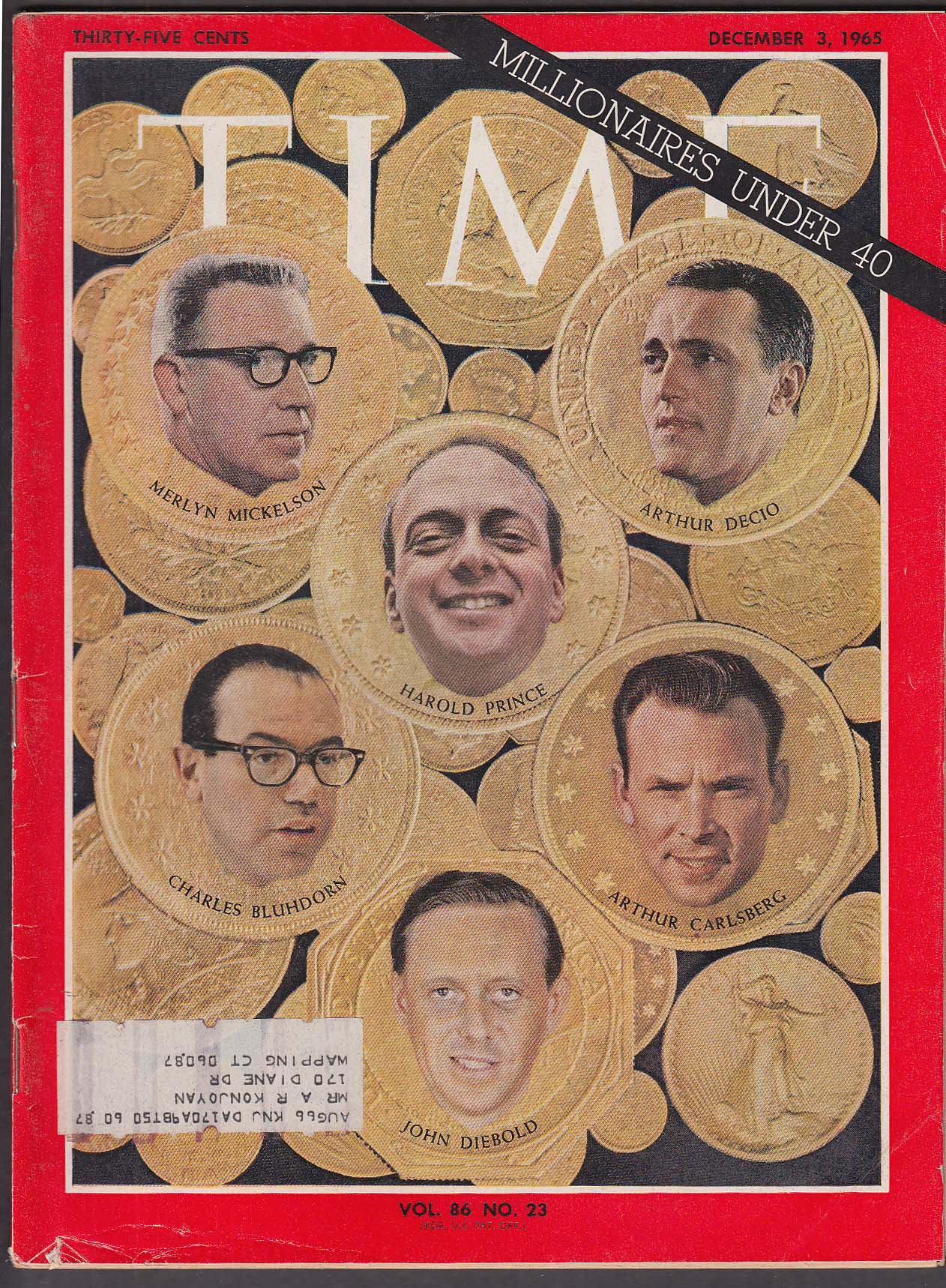 Image for TIME Millionaires Mickelson Decio Prince Bluhdorn Carlsberg Diebold ++ 12/3 1965
