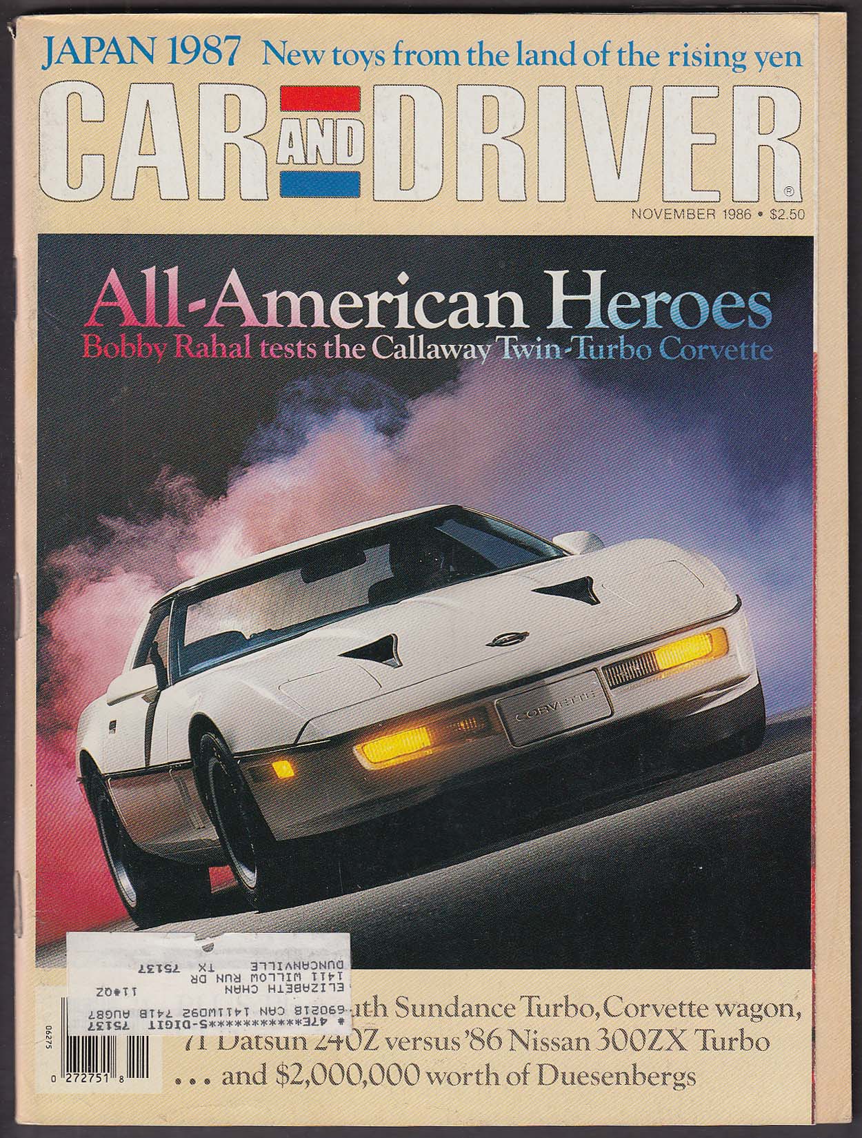 Image for CAR & DRIVER Callaway Twin-Turbo Corvette Plymouth Sundance Ford Scorpio 11 1986